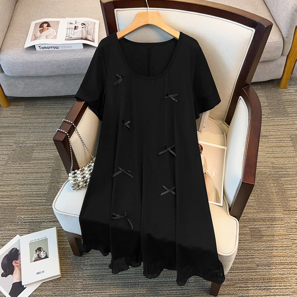 (3XL-9XL) Plus Size Black Ribbon A Line Dress (EXTRA BIG SIZE)