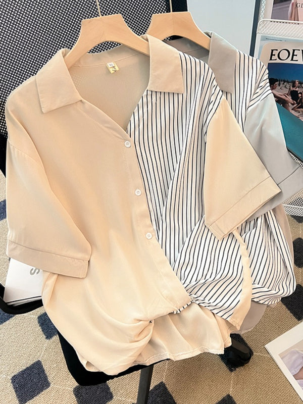 Plus Size Stripes Wrap Shirt Blouse