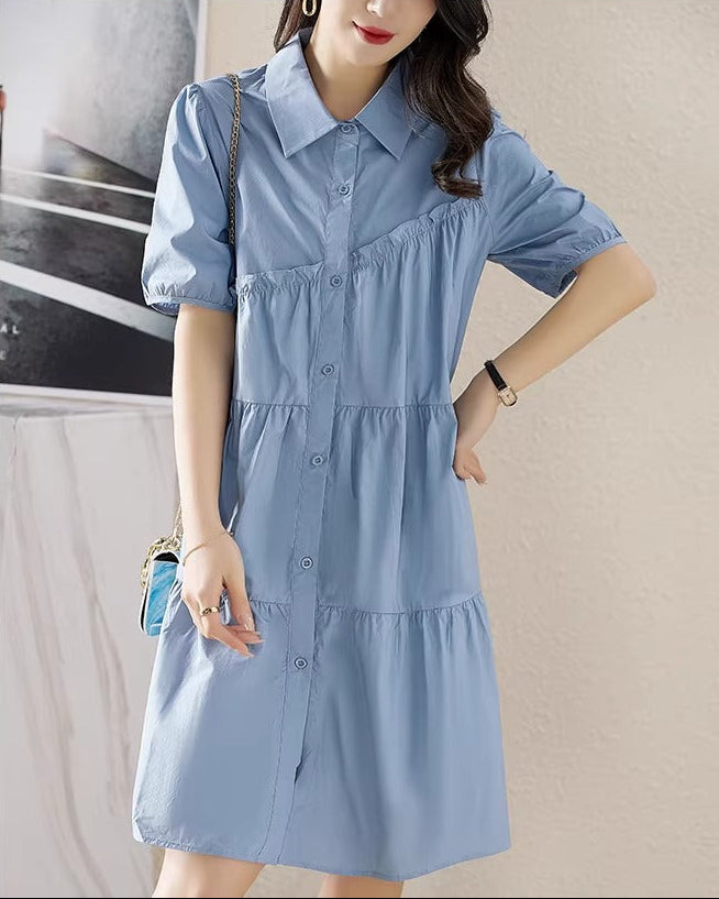 Plus Size Light Blue Babydoll Shirt Dress