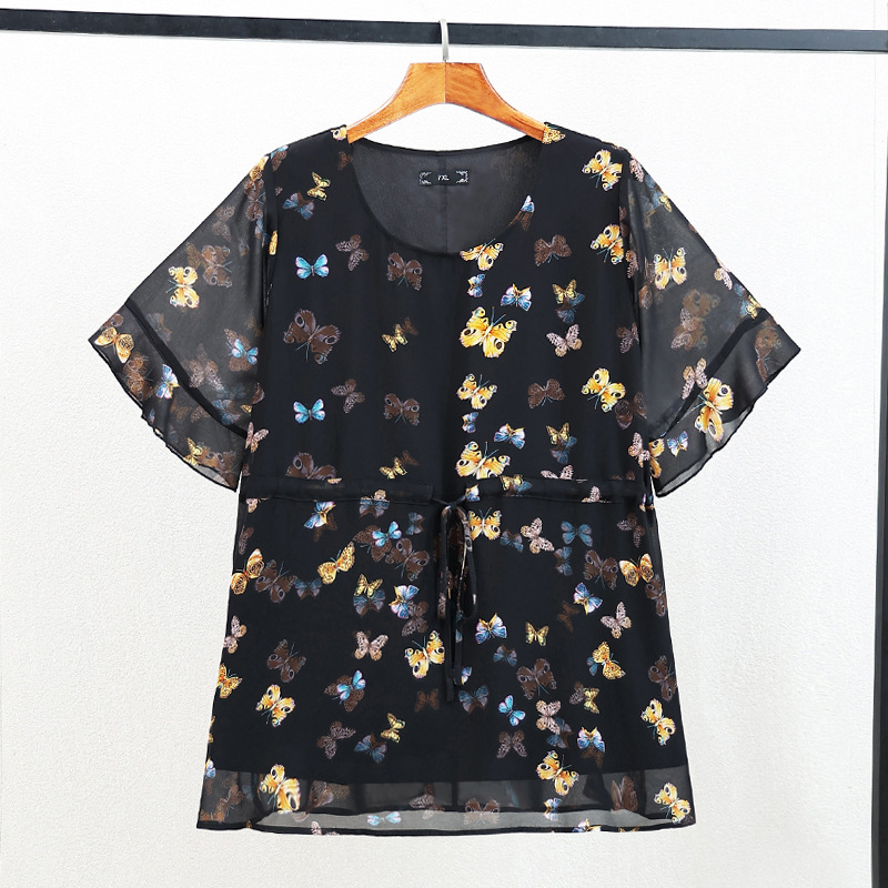 (4XL-10XL) Plus Size Butterfly Chiffon Short Sleeve Blouse (EXTRA BIG SIZE)