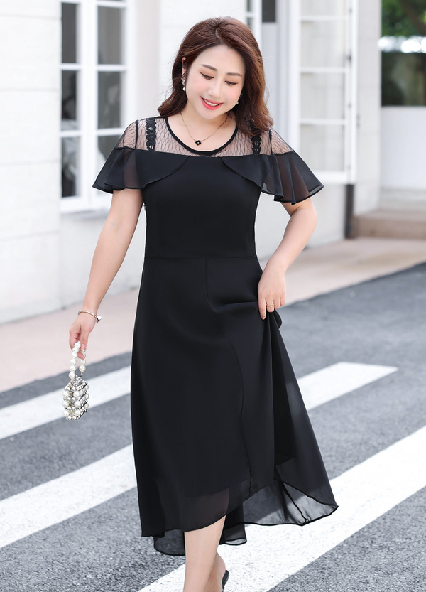 (4XL-8XL) Plus size black chiffon dress (EXTRA BIG SIZE)