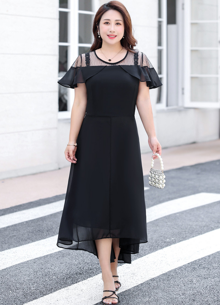 black chiffon dress plus size Long Sleeve Formal Chiffon Dress main image 0