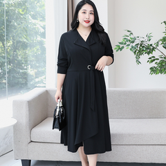 4XL-8XL) Plus size black long sleeve shirt dress (EXTRA BIG SIZE)   Pluspreorder