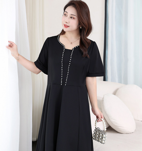 (4XL-8XL) Plus size black work office formal dinner pearl dress (EXTRA BIG SIZE)