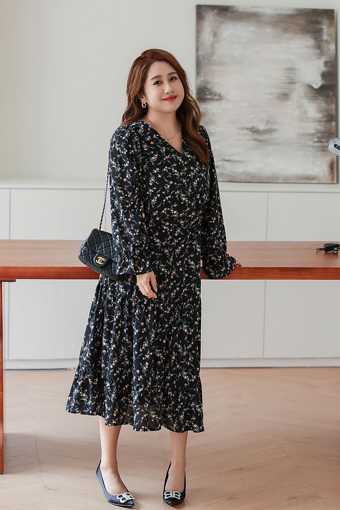 4XL-8XL) Plus size korean floral black long sleeve dress (EXTRA BIG S Pluspreorder 4XL-8XL) Plus size korean floral black long sleeve dress (EXTRA BIG S Pluspreorder