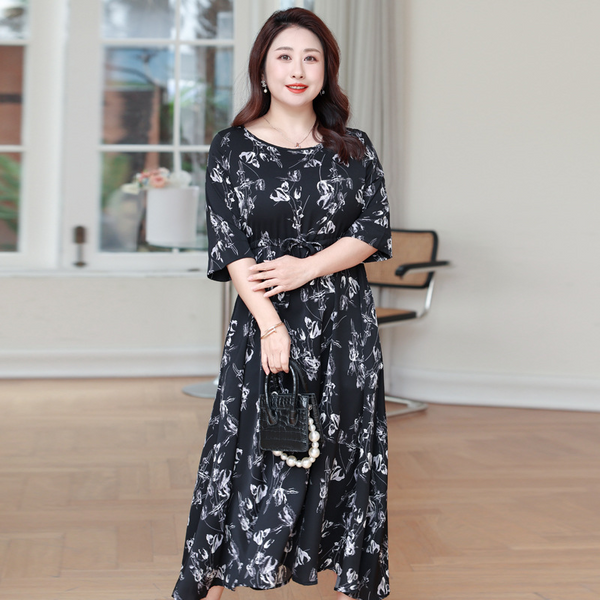 long sleeve korean floral dress 4XL-8XL) Plus Size Korean Floral With Pockets Mid Sleeve Dress (EXTRA –  Pluspreorder
