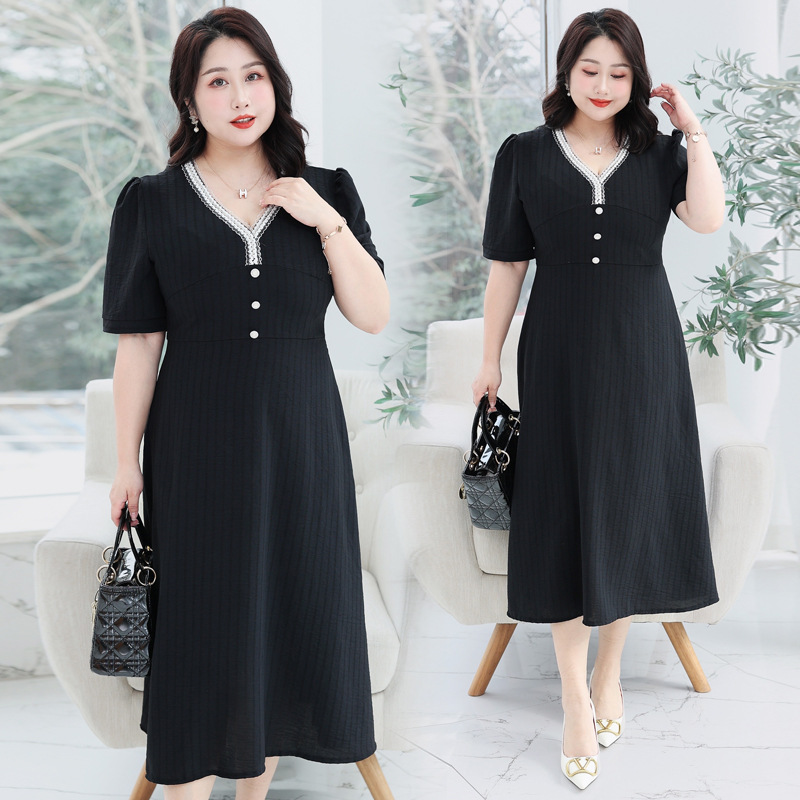 (4XL-8XL) Plus Size Korean V Neck Black Midi Dress (EXTRA BIG SIZE ...