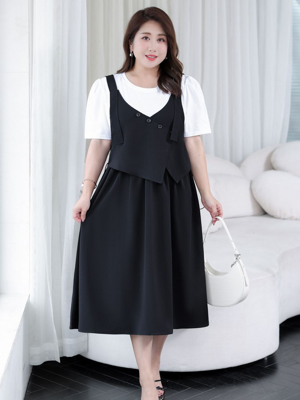 (5XL-8XL) Plus size korean mock 2 piece dress (EXTRA BIG SIZE)