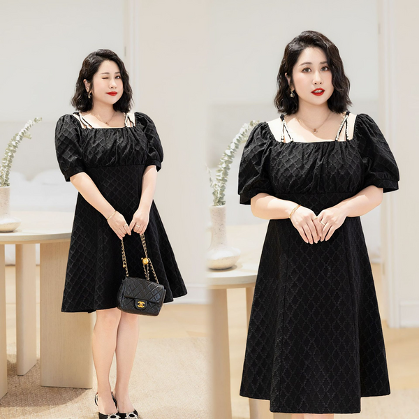(6XL-9XL) Plus Size Korean Pearls Square Neck Dress (EXTRA BIG SIZE ...