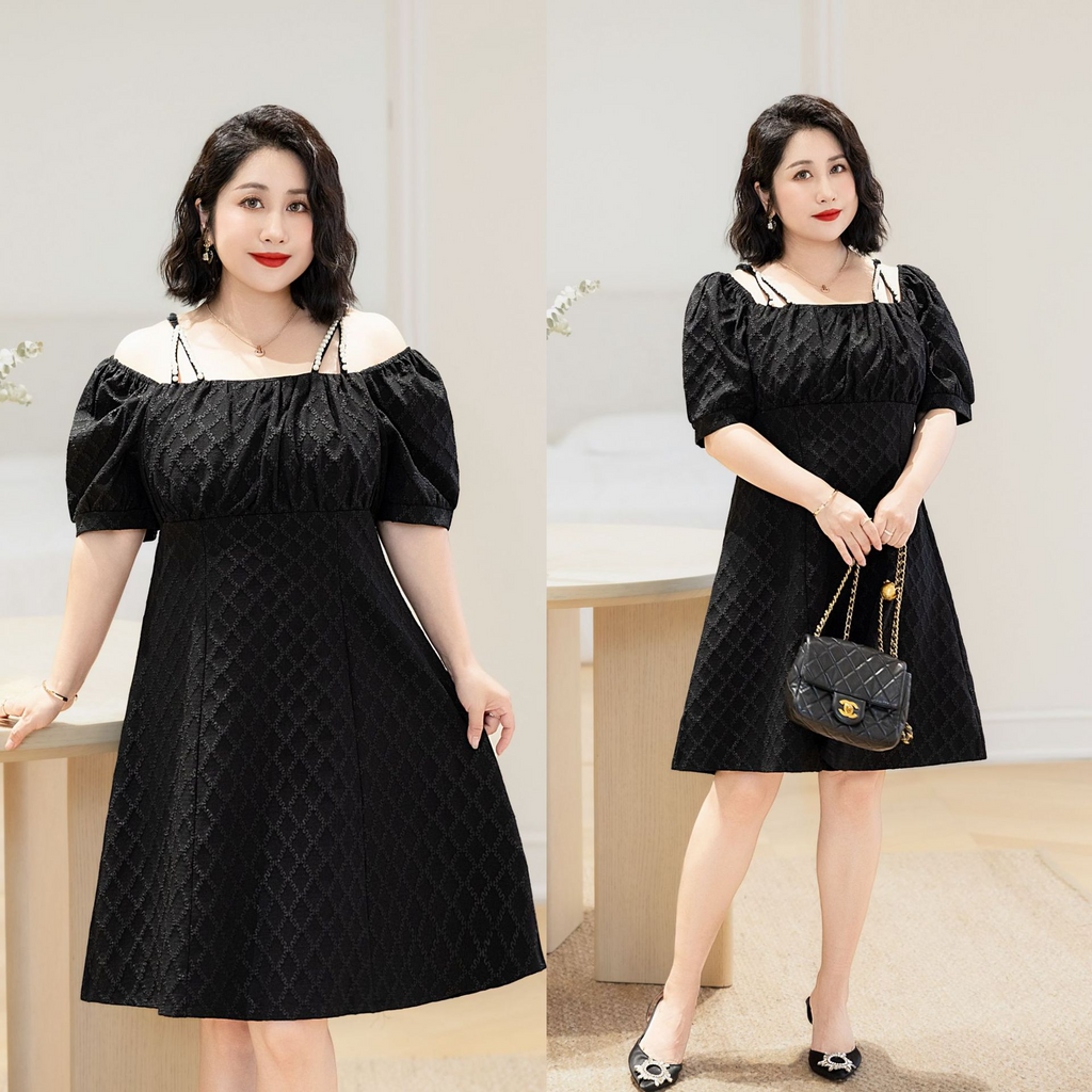 (6XL-9XL) Plus Size Korean Pearls Square Neck Dress (EXTRA BIG SIZE ...