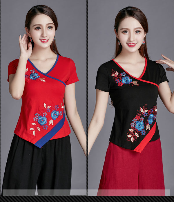 Plus Size Asymmetric Chinese Top