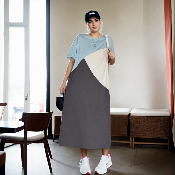 Plus Size Korean Colourblock T Shirt Dress