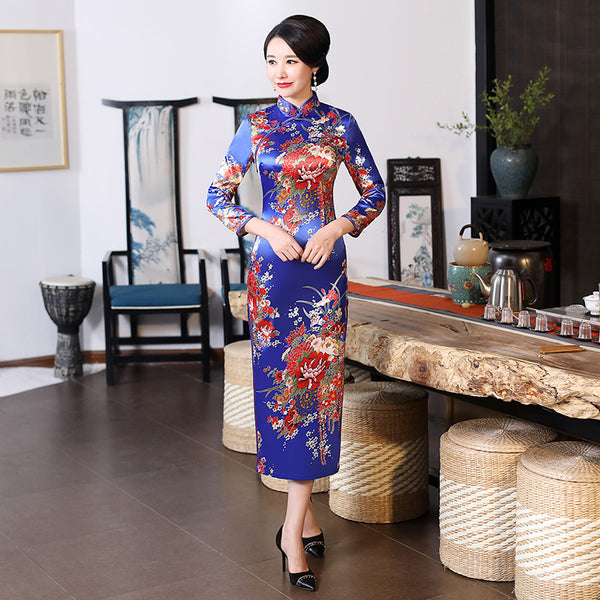 Plus Size Oriental Formal Floral Maxi Cheongsam Dress