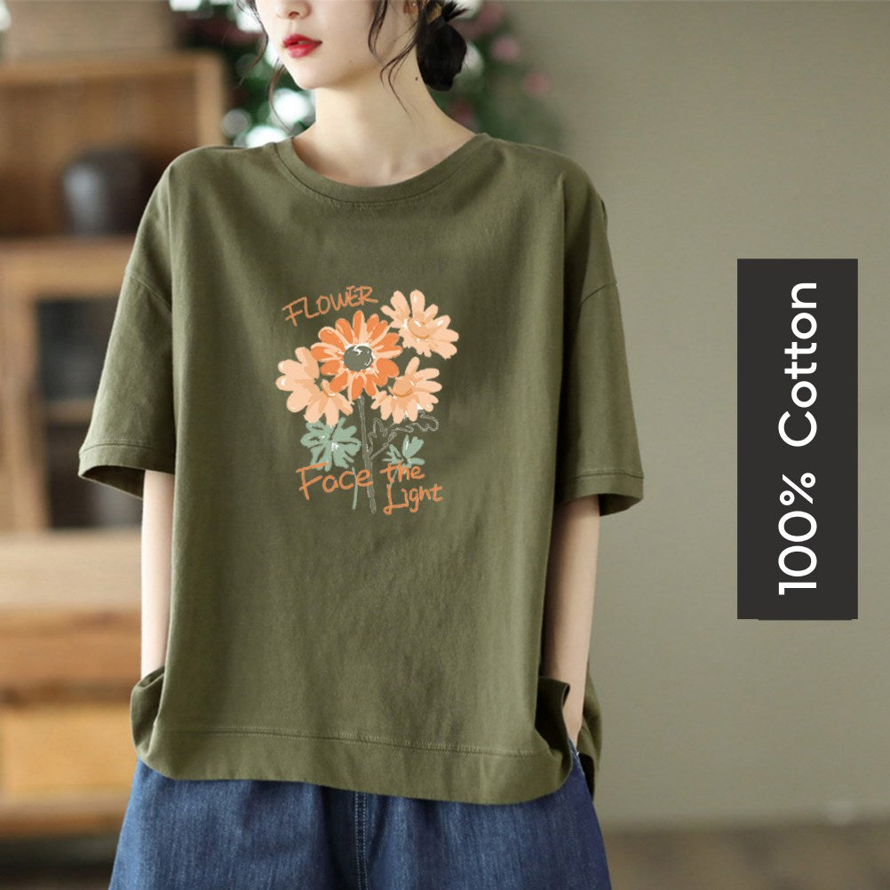 Plus Size 100% Cotton Daisy Flower Graphic T Shirt
