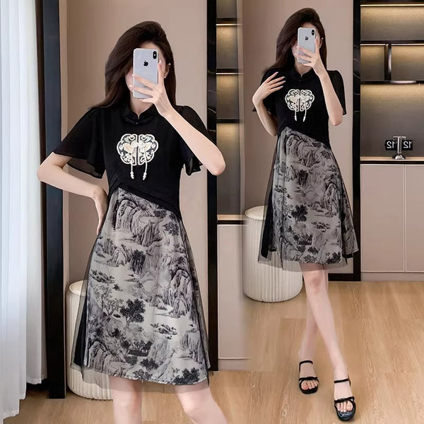 Plus Size Modern Tulle Qipao Dress