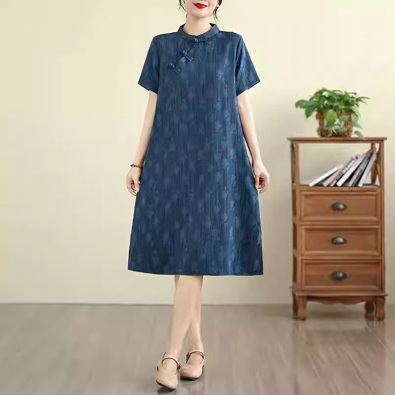 Plus Size Navy Qipao Shift Dress