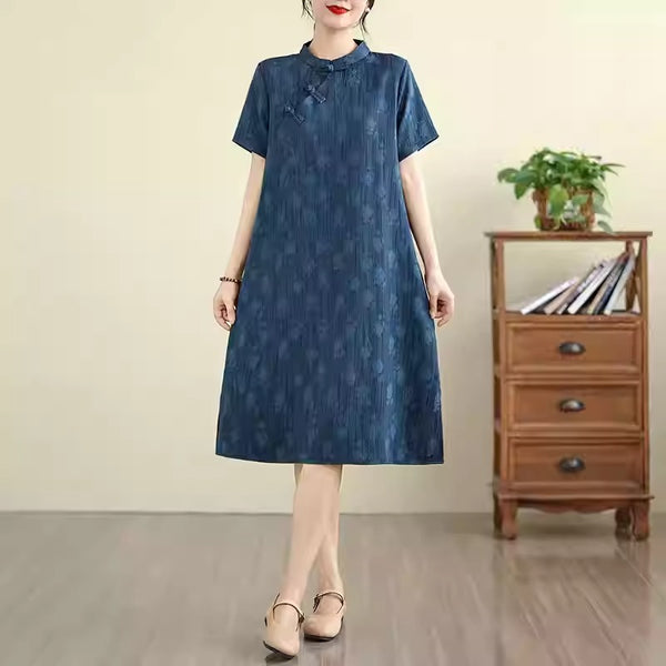 Plus Size Navy Qipao Shift Dress