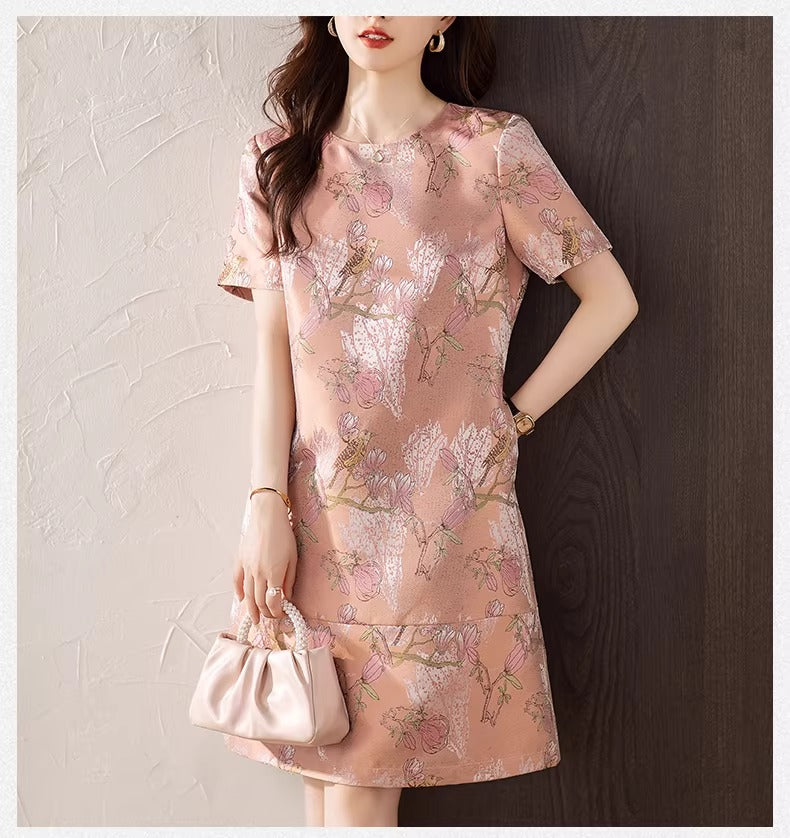 Plus Size Pink Oriental Floral Shift Dress