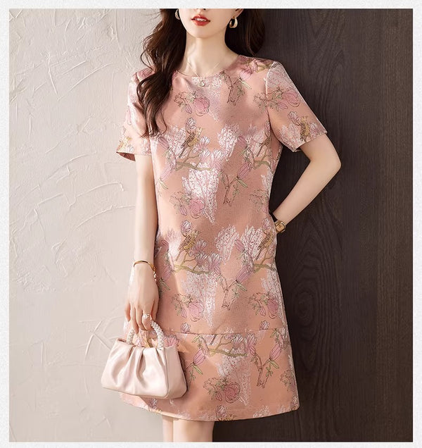 Plus Size Pink Oriental Floral Shift Dress