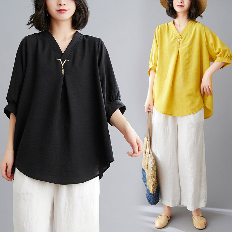 Plus Size Charm Notch Neck Loose Blouse