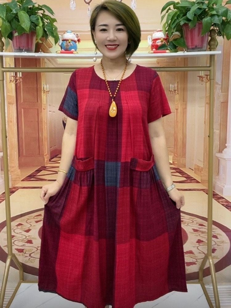 Plus Size Checked A Line Dress with Pockets Pluspreorder Plus Size Checked A Line Dress with Pockets Pluspreorder