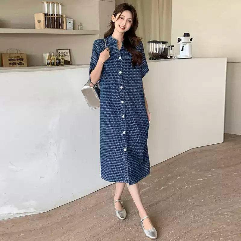 Plus Size Notch Neck Denim Midi Dress