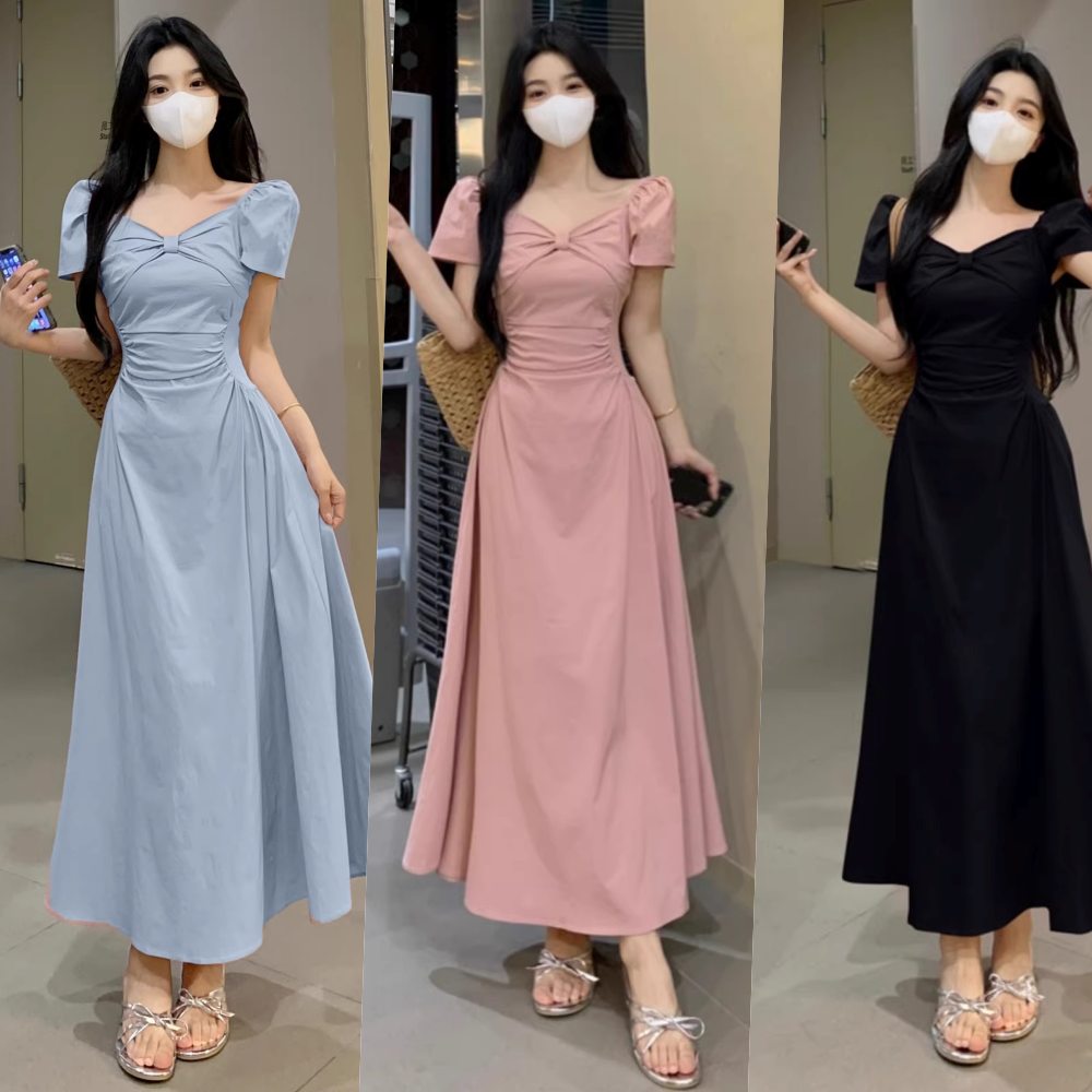 Plus Size Ribbon Square Neck Midi Dress