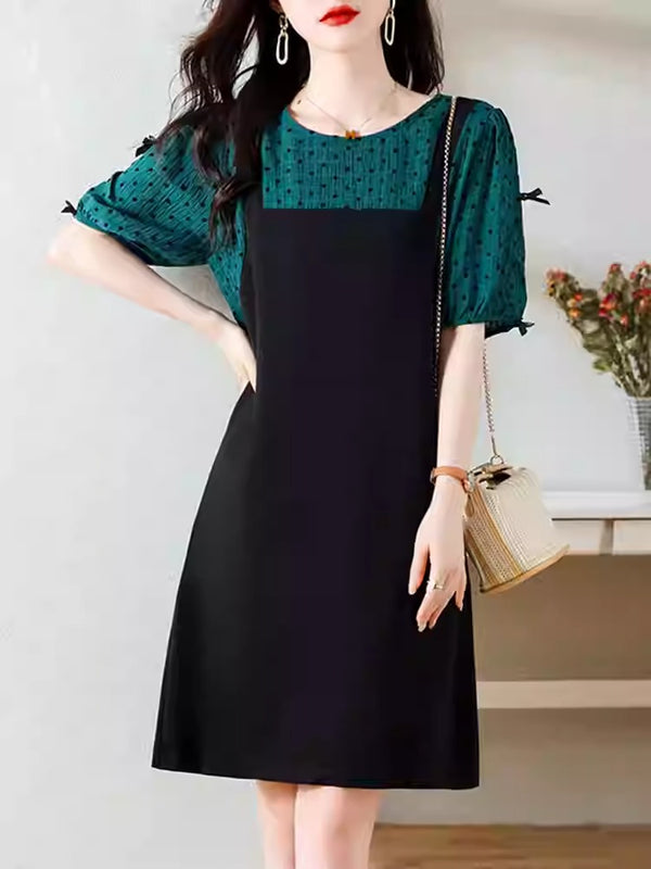 Plus Size Green Polka Dots Short Sleeve Shift Dress