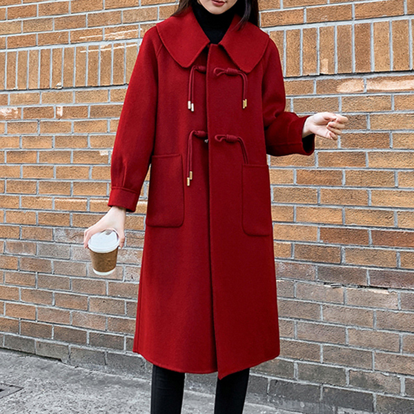 Plus Size Bright Red Woolen Long Winter Coat