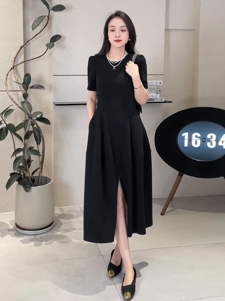 L-5XL) Plus Size Korean Black Office Pleat Slit Midi Dress – Pluspreorder