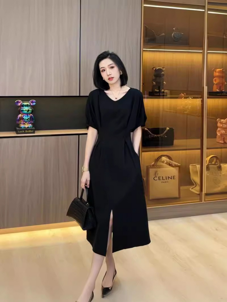 korean style midi dress DAZY Women's V-Neck Korean Style Short Sleeve Polka Dot Midi Dress Sun  Dresses For Women Summer Vacation Black White Polka Dot Elegant