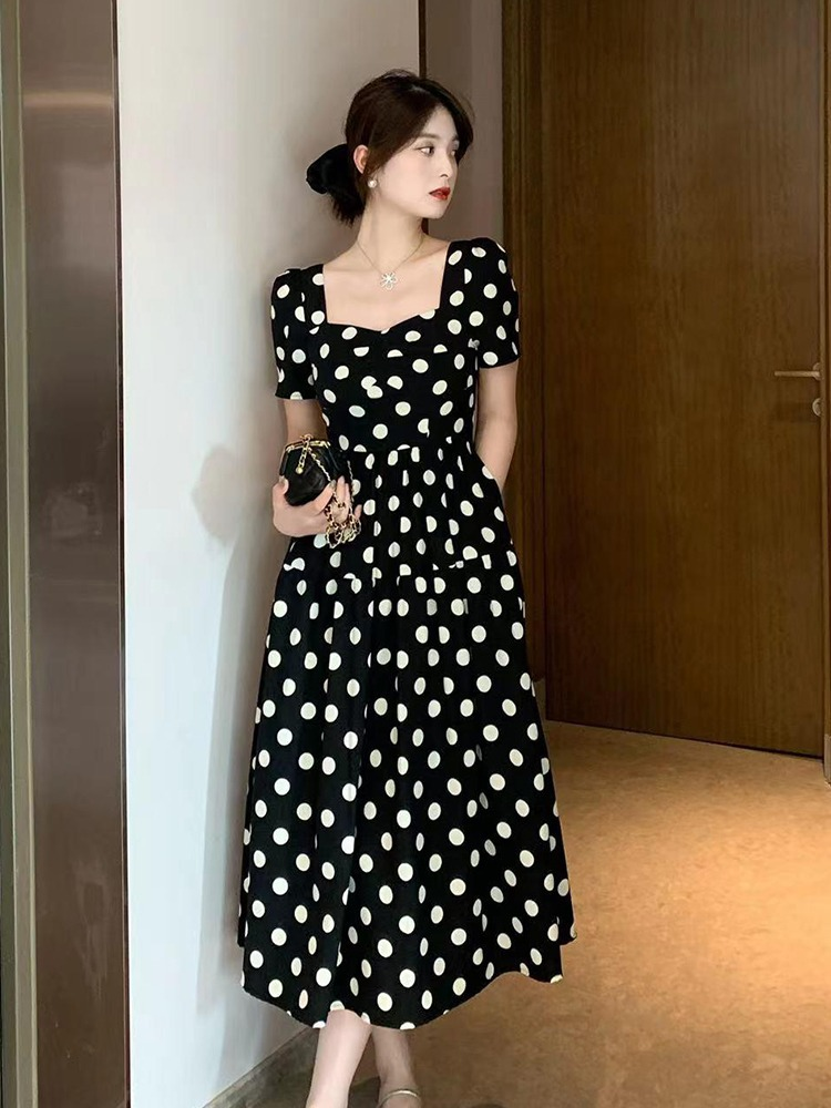 (L-5XL) Plus Size Retro Black Polka Dots Dress