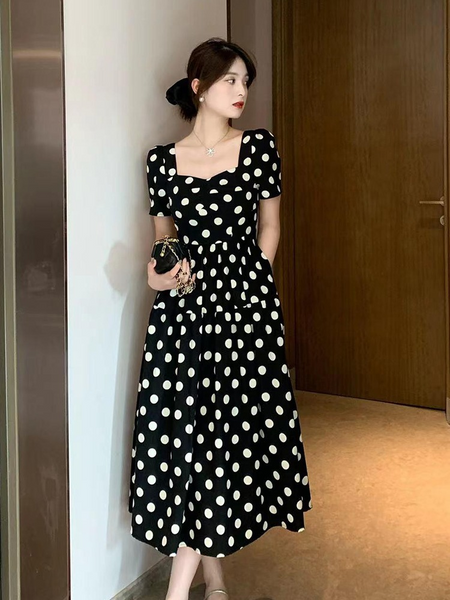 (L-5XL) Plus Size Retro Black Polka Dots Dress – Pluspreorder
