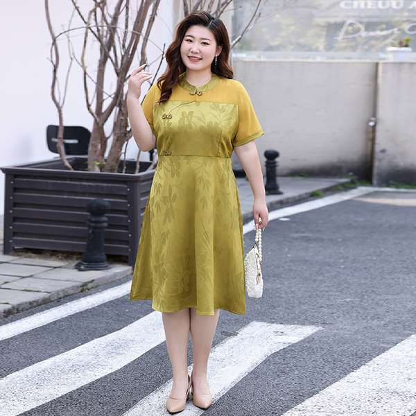 (L-6XL) Plus Size Gold Cheongsam