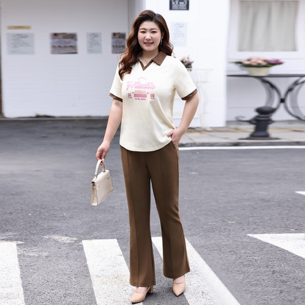 (L-6XL) Plus Size Piped Bell Bottom Trousers