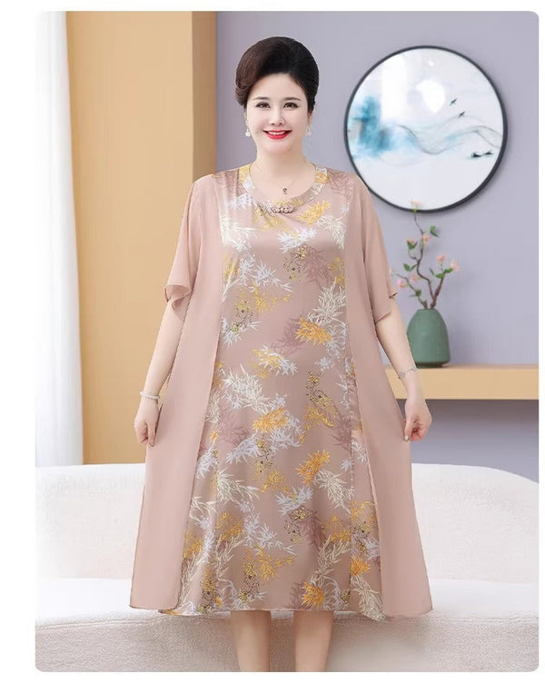 Plus Size Mature 2-in-1 Cardigan Look Classy Floral Cheongsam Dress (EXTRA BIG SIZE)