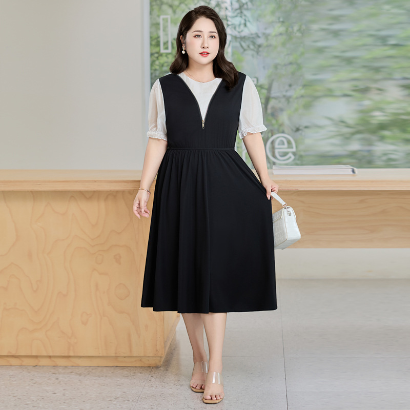 Plus Size 2-In-1 Black A Line Dress (Extra Big Size)