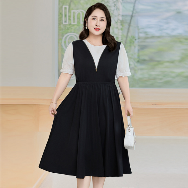 Extra Size Plus Size 2-In-1 Black A Line Dress (Extra Big Size) β Pluspreorder