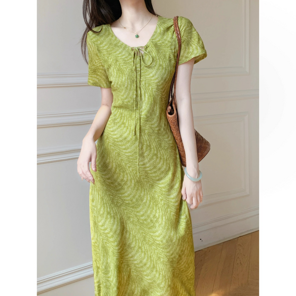 Plus Size Abstract Print Green Dress