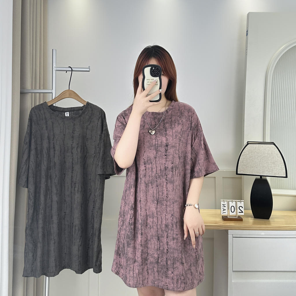 Plus Size Acid Wash Ripped T Shirt Dress