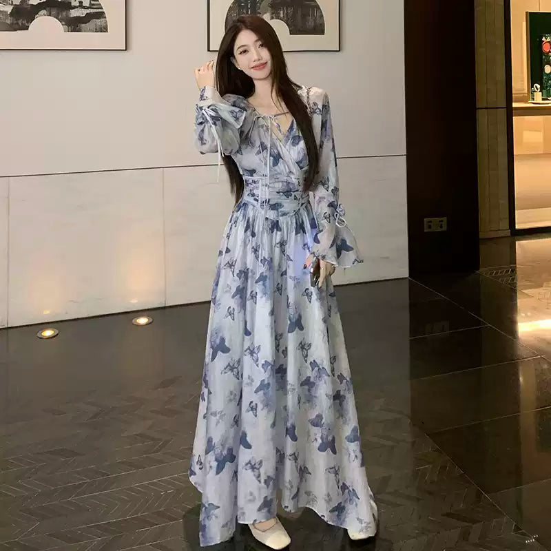 Plus Size Airy Blue Butterfly Long Dress