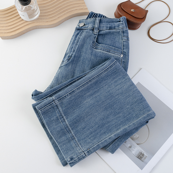 Plus Size Ankle Length Slim Leg Denim Jeans