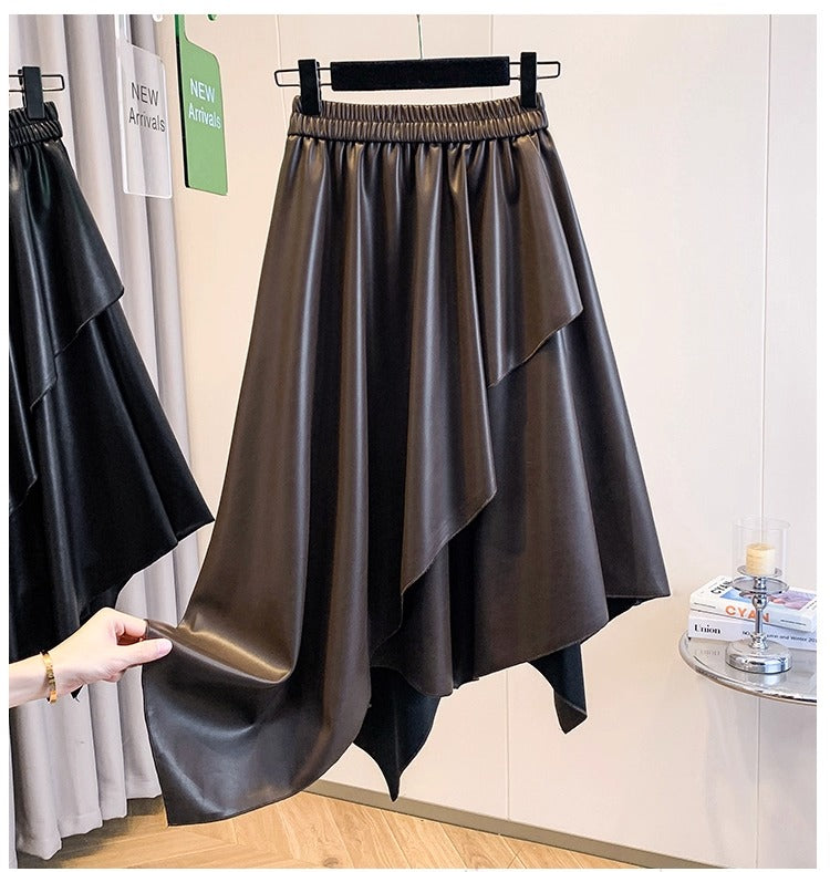 Plus Size PU Asymmetric Skirt