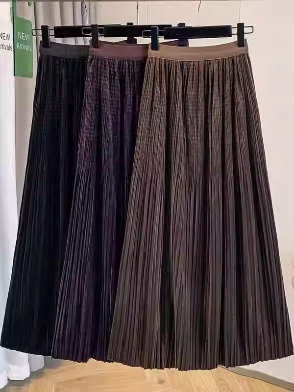 Plus Size Pleats A Line Midi Skirt