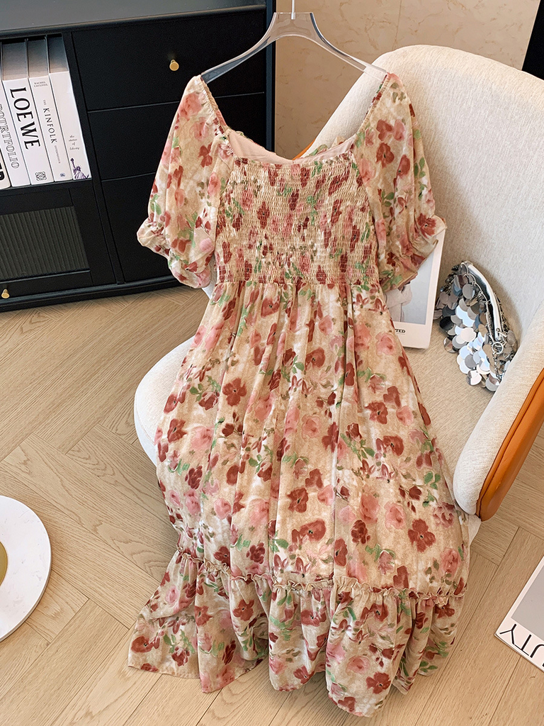 Plus Size Art Floral Chiffon Short Sleeve Dress (EXTRA BIG SIZE)   Pluspreorder