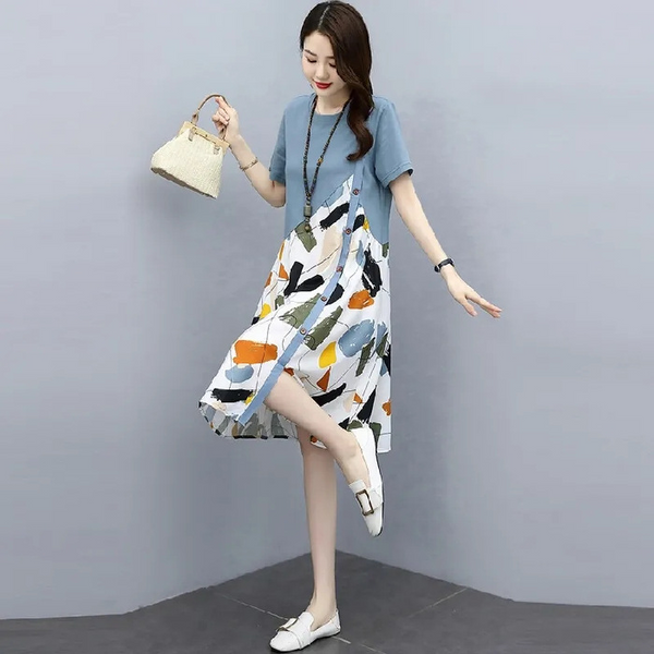 Plus Size Art Print Babydoll Dress
