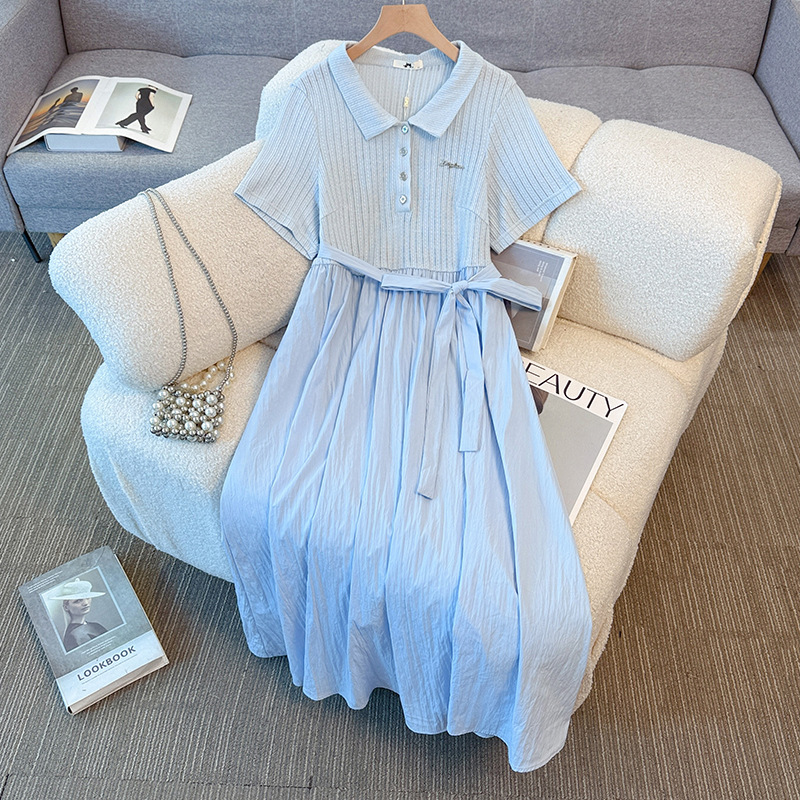 Plus Size Baby Blue A Line Shirt Dress (EXTRA BIG SIZE)