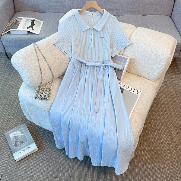 Plus Size Baby Blue A Line Shirt Dress (EXTRA BIG SIZE)