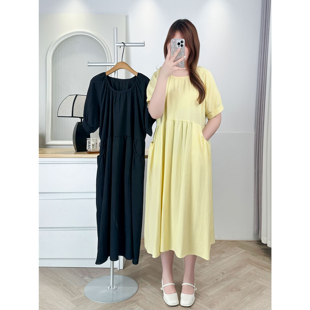 Plus Size Babydoll Short Sleeve Dress With Pockets