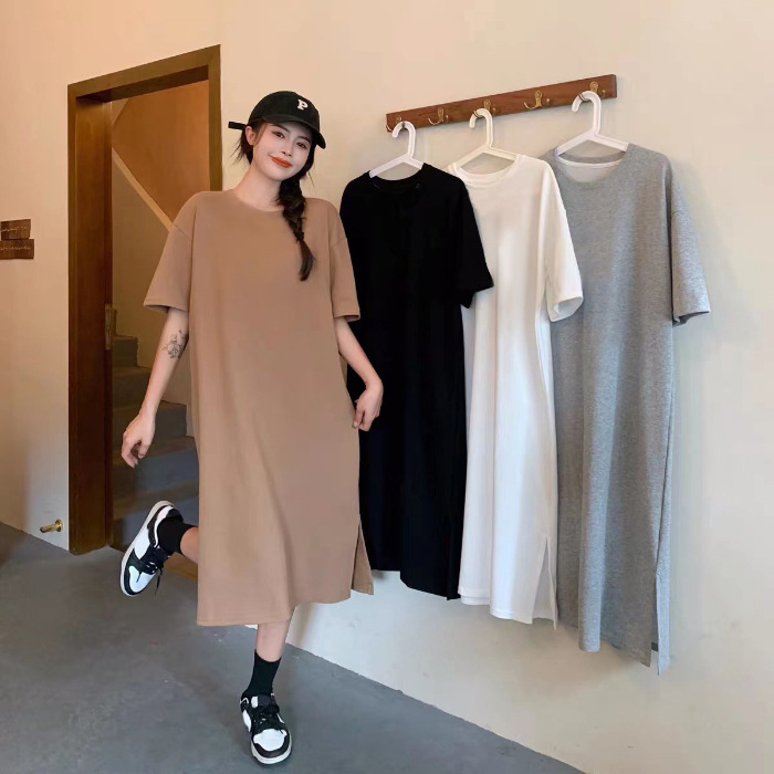 Plus Size Basic Round Neck Midi Tee Dress